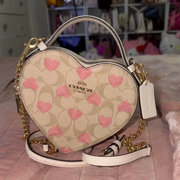 Coach Heart-Shaped Mini Crossbody in Pink and Beige - Picture 1 of 2